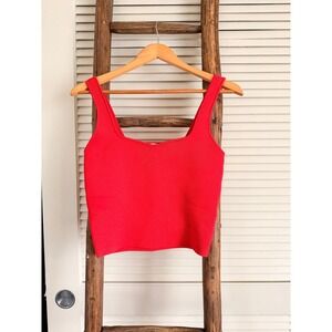 Zara Red Knit Tank Top Square Neck Sleeveless Cropped Casual Basic S